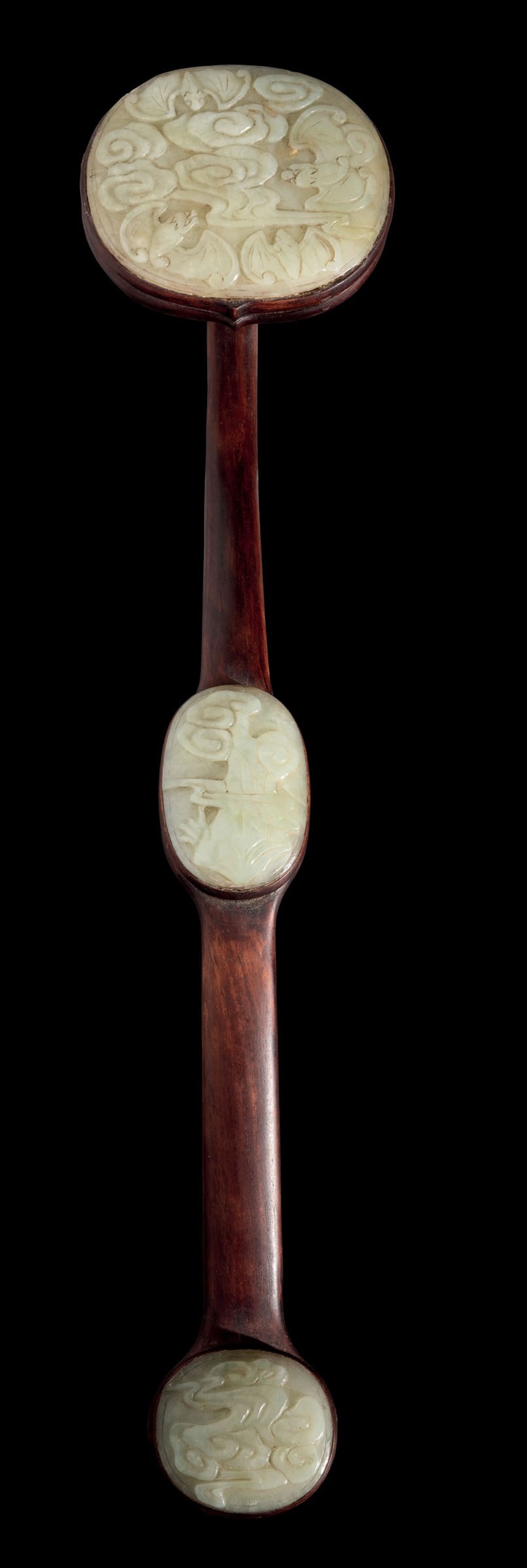A wood and jade Ruyi, China, Qing Dynasty, 1800s - H 53cm -