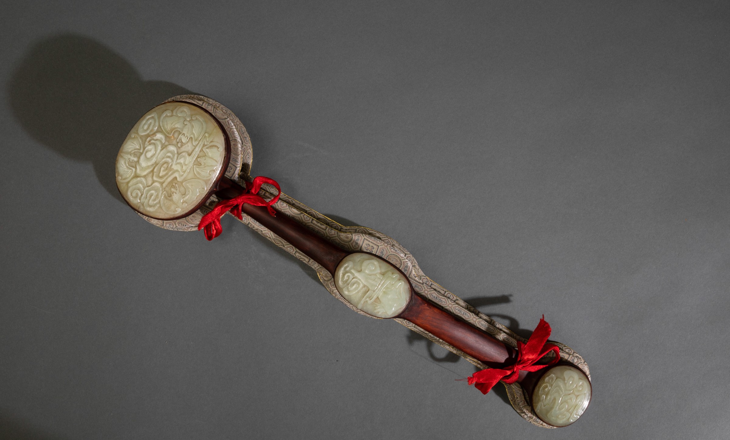 A wood and jade Ruyi, China, Qing Dynasty, 1800s - H 53cm - - Image 10 of 12