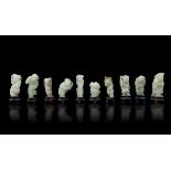 Ten jade figurines, China, Qing Dynasty, 1800s - H from 6cm to 7cm -