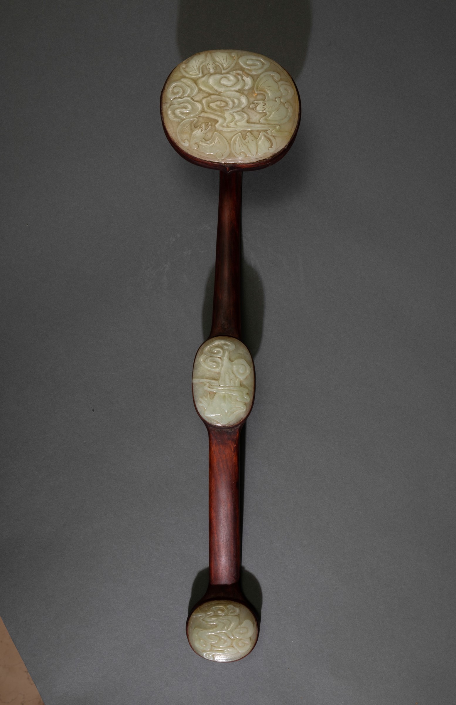 A wood and jade Ruyi, China, Qing Dynasty, 1800s - H 53cm - - Image 11 of 12