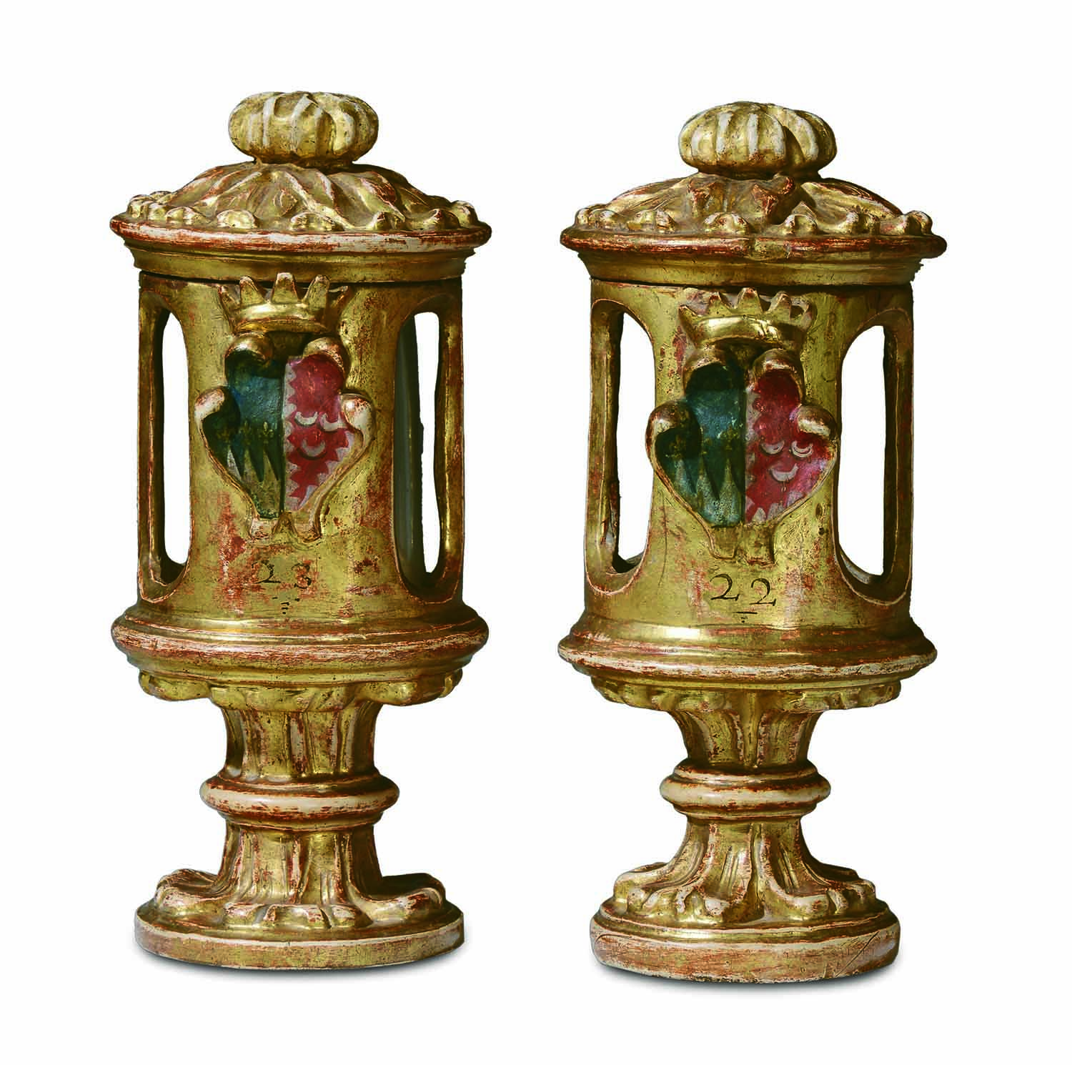 A pair of painted, gilt and carved wood containers, central Italy 18th century - [...]