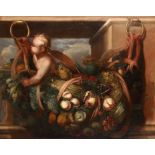 Scuola toscana del XVII secolo, Natura morta con putto - olio su tela, cm 94x117 -