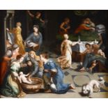 Scuola italiana del XVII secolo, Nascita della Vergine - olio su tela, cm 91x111 -