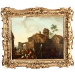 Scuola fiamminga del XVIII-XIX secolo, Scena di genere con architetture e venditori [...]