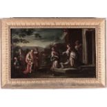 Scuola napoletana del XVIII secolo, Figure con architetture - coppia di dipinti ad [...]