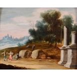 Gaspar de Witte (Anversa 1624-1681), Paesaggio con ruderi e figure - olio su tavola, [...]