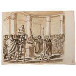 Scuola Neoclassica, Scena storica Studio di figure - recto-verso, penna e acquerello [...]