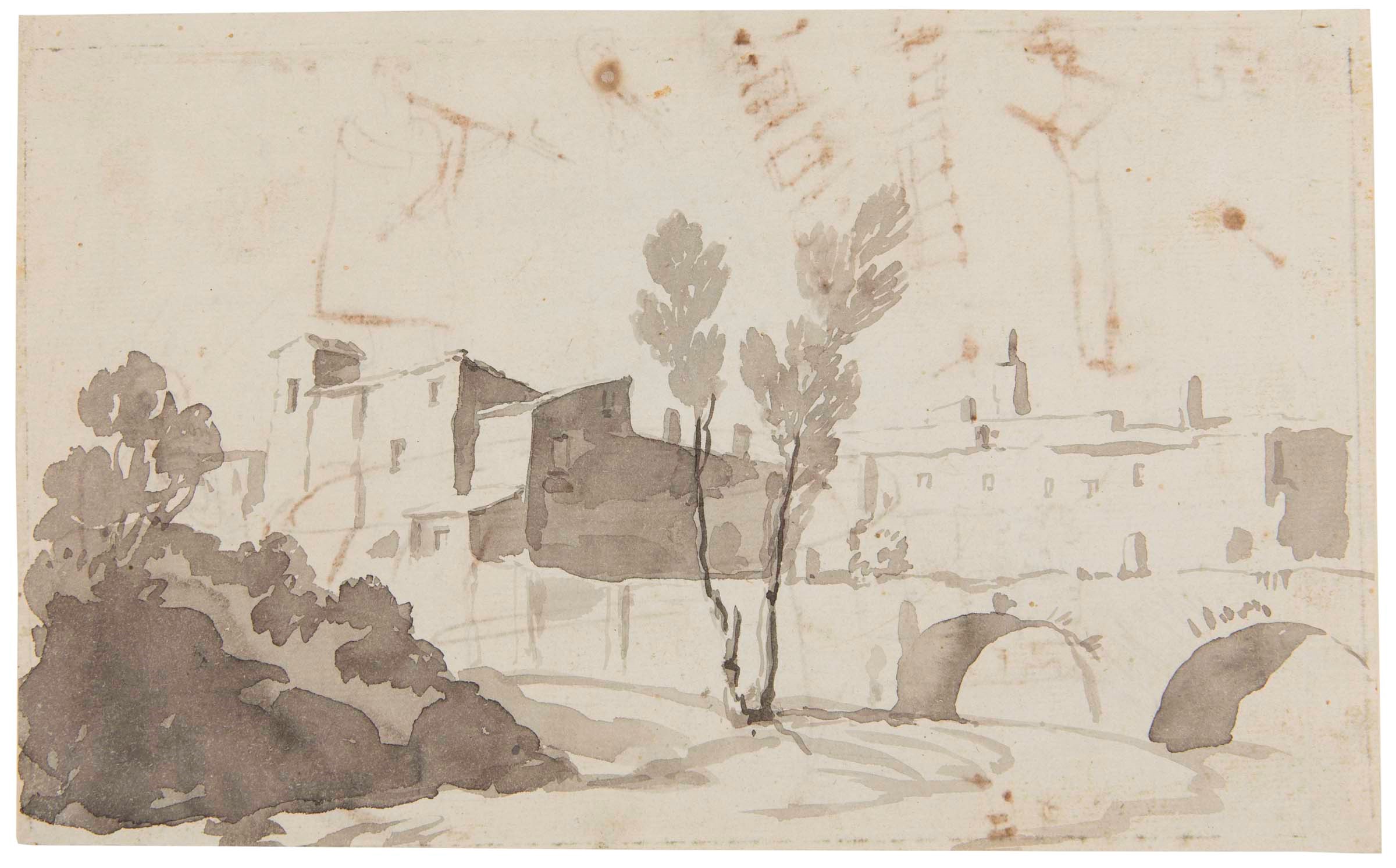 Louis Gauffier (Poitiers 1762 - Firenze 1801), attribuito a, Paesaggio con ponte - [...]