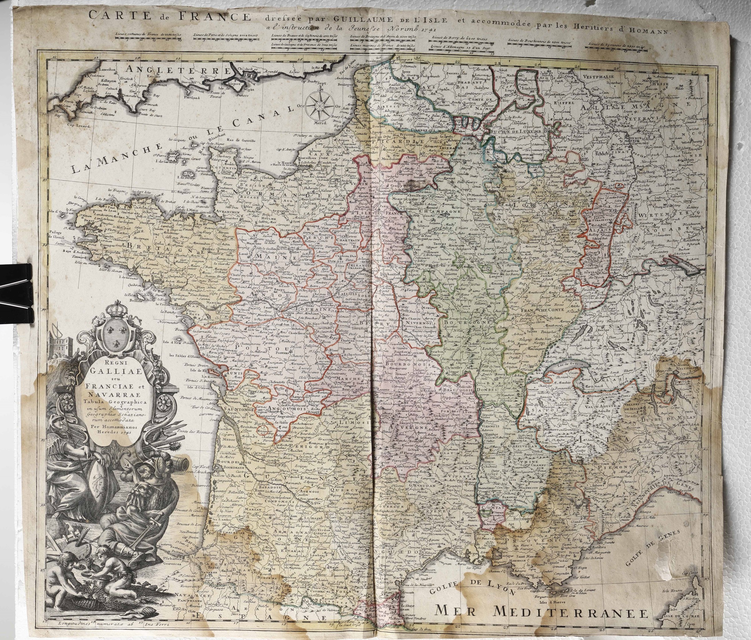 Homann,Santini,Remondini,Seutter, Sei carte geografiche in coloritura - Cm. 53 x 60. [...]