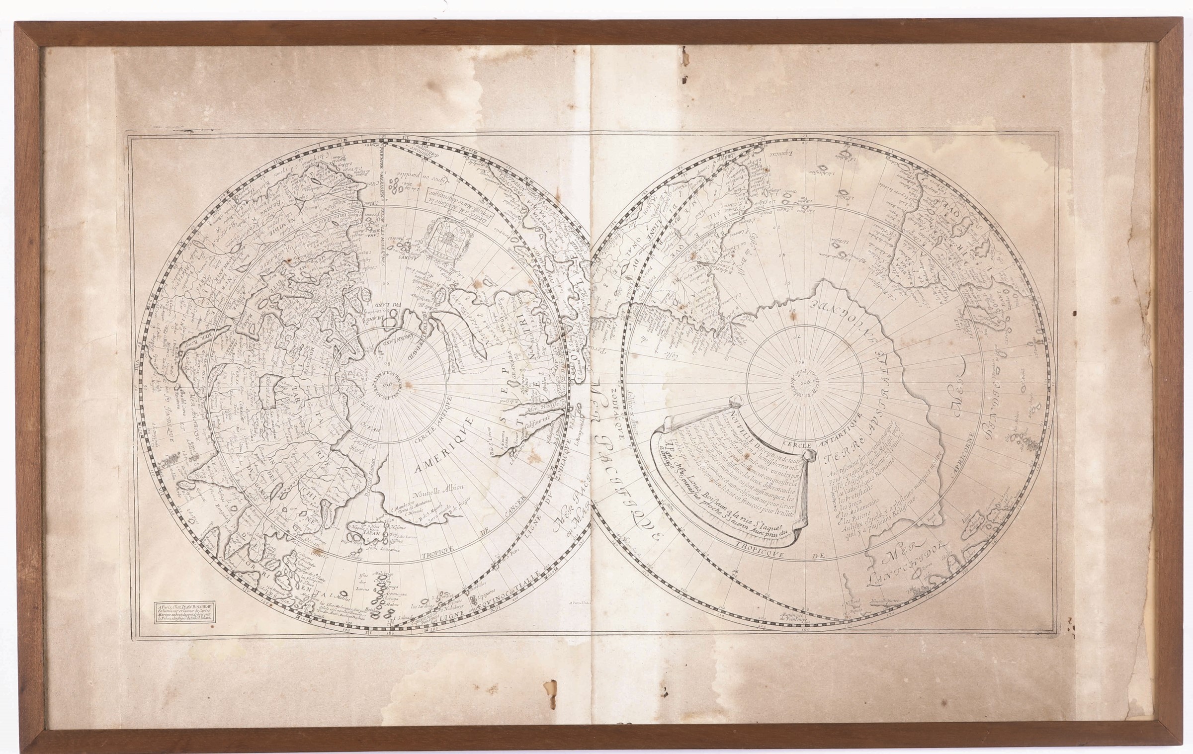 Boisseau, Jean, Planisfero...Paris, metà secolo XVIII. - cm 29,5x53,5. Planisfero [...]