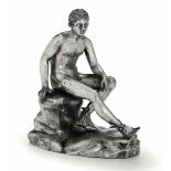 A silver statue of Hermes, 18/1900s - Hermes resting. Probably from Hanau. 1382gr, [...]