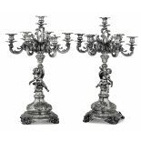 Two silver candle holders, Vienna 1867/1922 - Silversmith VMS (unidentified). Molten [...]