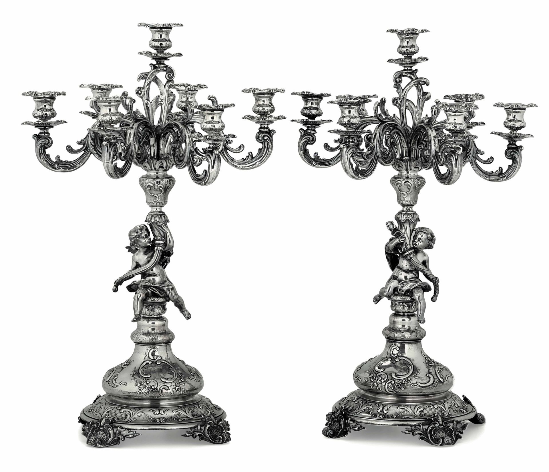 Two silver candle holders, Vienna 1867/1922 - Silversmith VMS (unidentified). Molten [...]