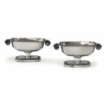 Two silver salt cellars, W. Eaton - London 1826. 390gr, 13x7x6cm -