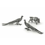 Two silver pheasants and a boar, 1900s, Italy - 580gr. -