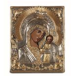 A religious icon, 1900s, Italy - Deipara of Kazan in embossed, perforated, chiselled [...]