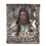 An icon with silver riza, Russia 1800s - Molten, embossed and chiselled silver. [...]