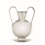 A silver vase, Italy, 1900s - Globular shape with shaped side handles. 1090gr, H 31cm. -