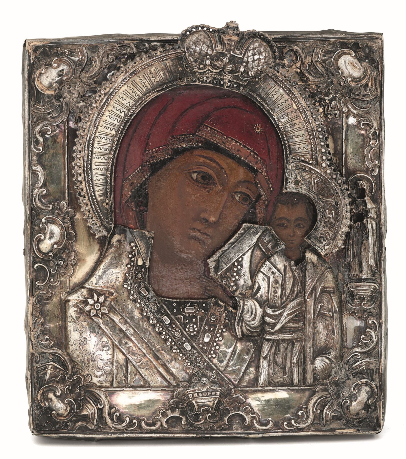 An icon with silver riza, 1769 - Molten, embossed and chiselled silver. Unidentified [...]