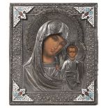 An icon with silver riza, Moscow 1893 - Molten, embossed and chiselled silver and [...]