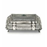 A large box green stone, Milan 1900s - A jewelry box in silver. 580gr, 19x16cm -