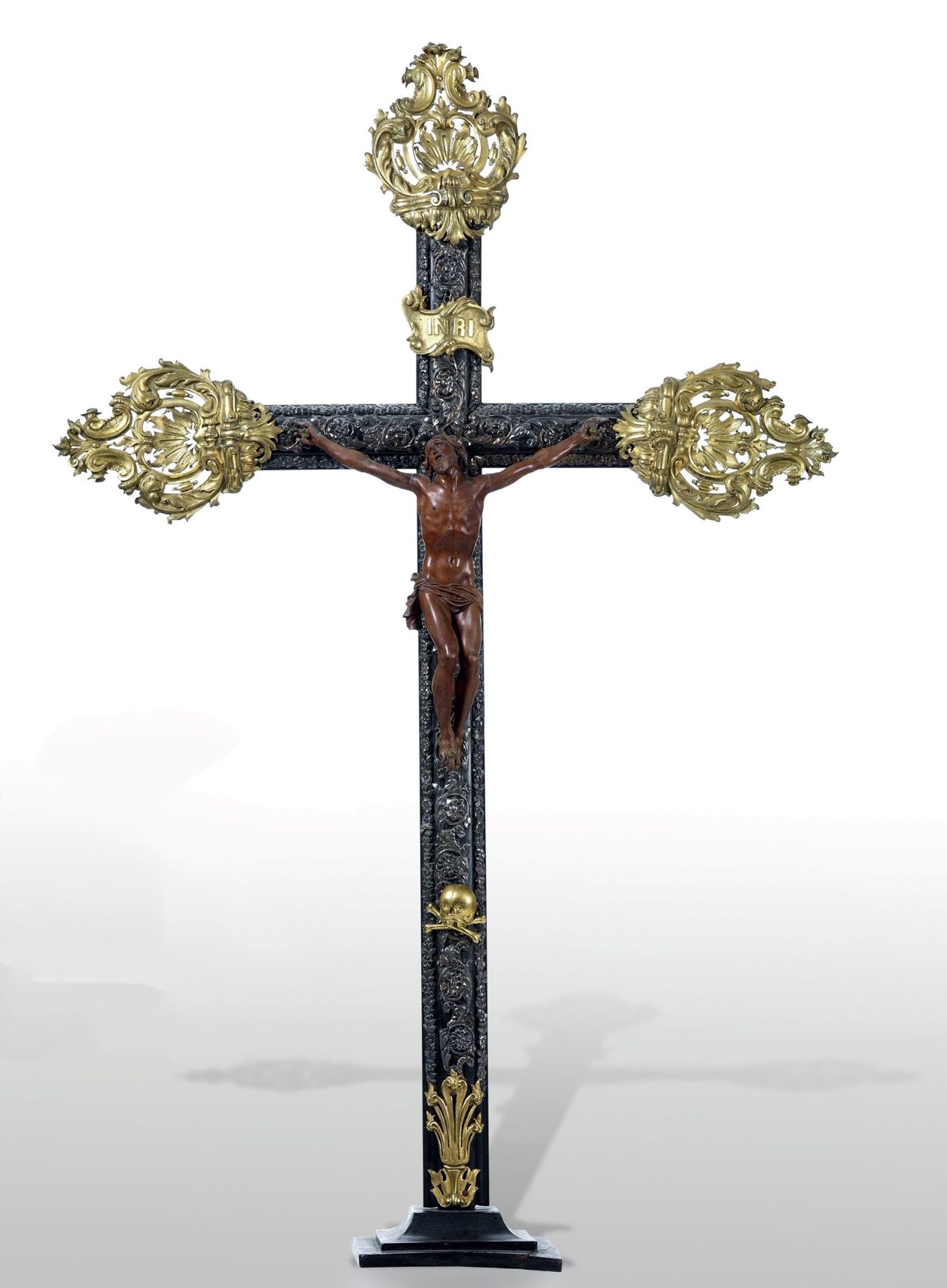 Croce da meditazione in legno ebanizzato, argento, rame e bronzo dorato. Cristo in [...]