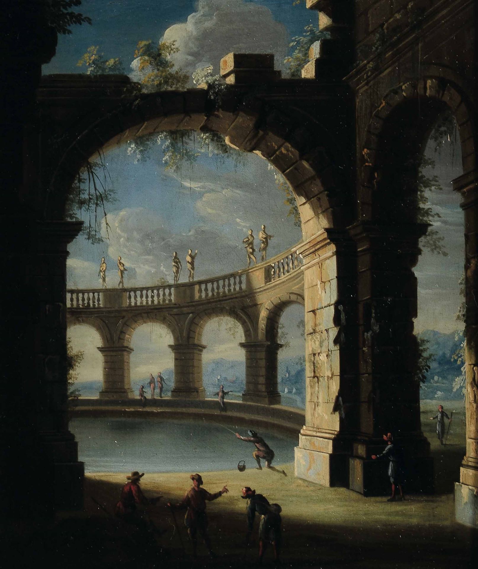 Leonardo Coccorante (Napoli 1680-1750), Capriccio con arcate su bacino lacustre - [...]