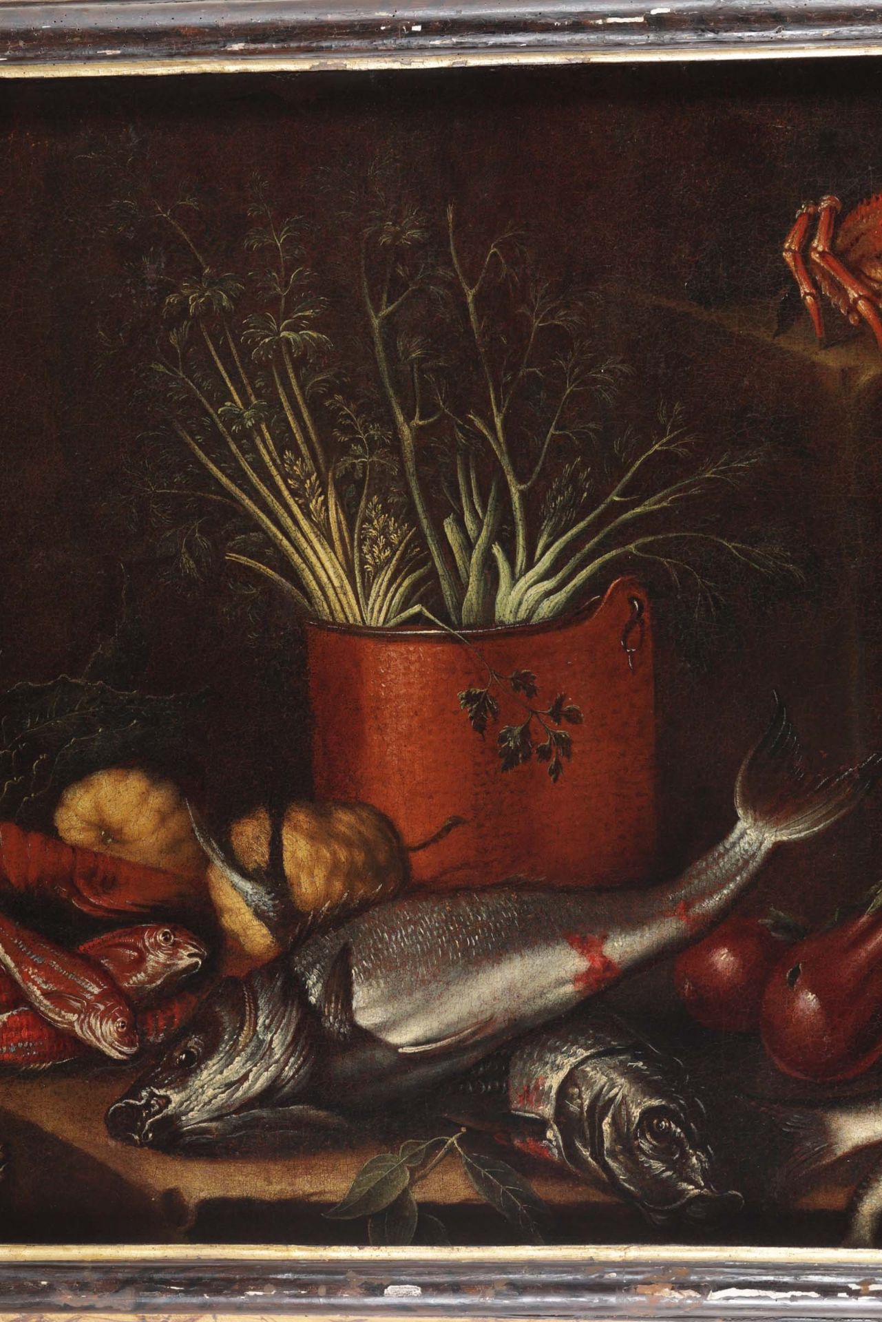 Scuola emiliana del XVII secolo, Natura morta con pesci e ortaggi - olio su tela, cm [...] - Bild 2 aus 6
