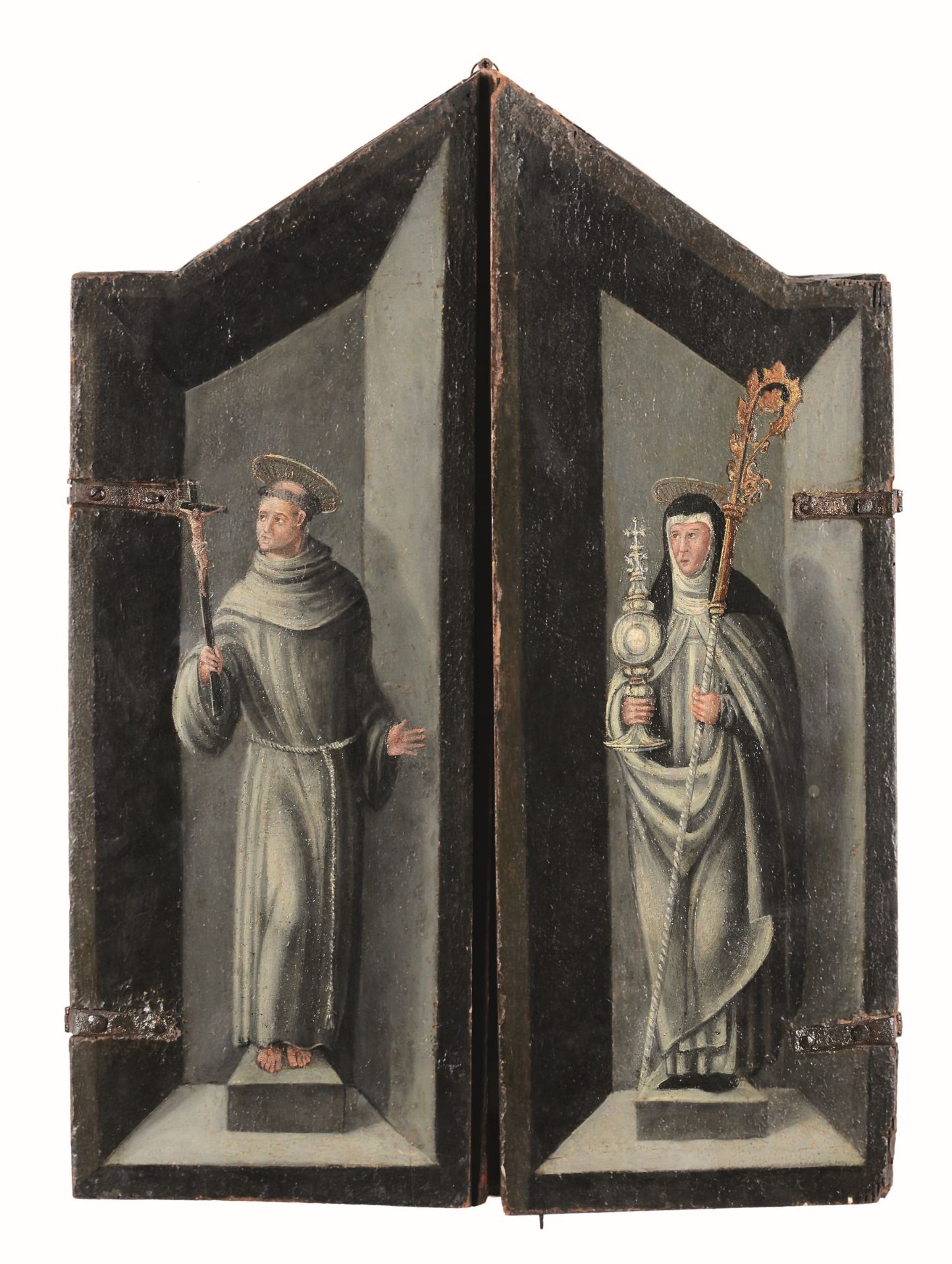 Scuola fiamminga del XVI secolo, Trittico raffigurante la Madonna in trono con Santa [...]