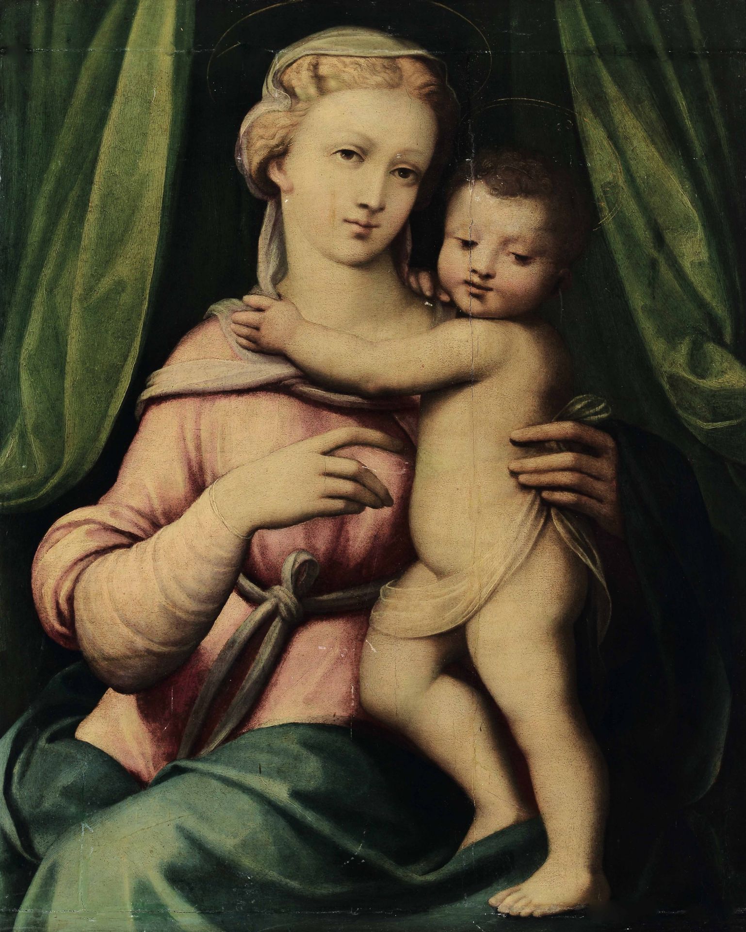 Scuola emiliana del XVI secolo, Madonna con Bambino - olio su tavola, cm 76x60,5 -