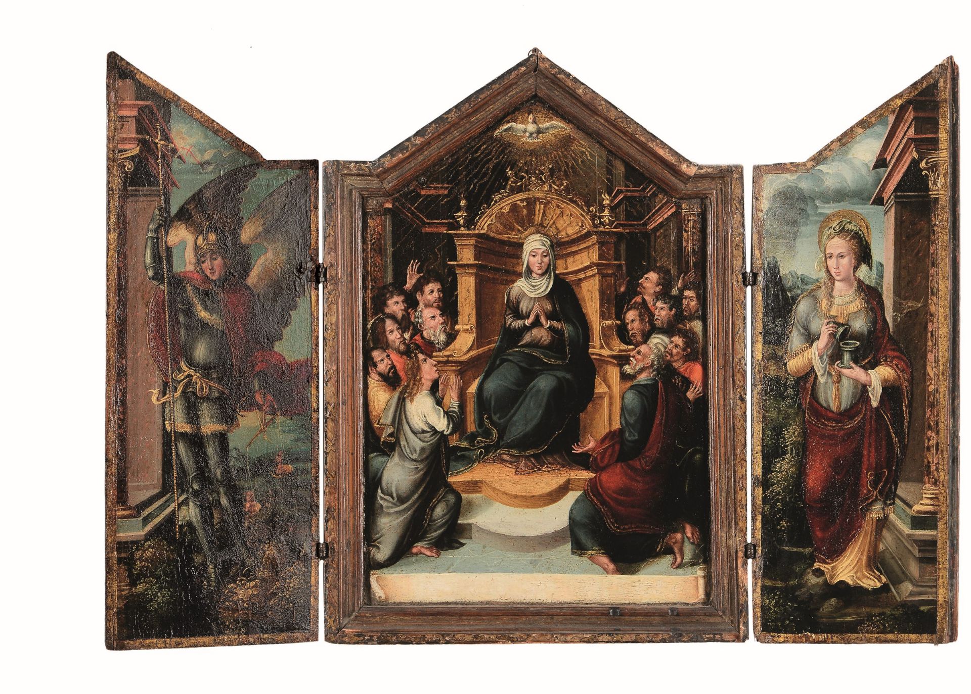 Scuola fiamminga del XVI secolo, Trittico raffigurante la Madonna in trono con Santa [...] - Bild 2 aus 3