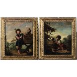 Scuola del XVIII secolo, Fanciulli che giocano entro paesaggio - coppia di dipinti a [...]