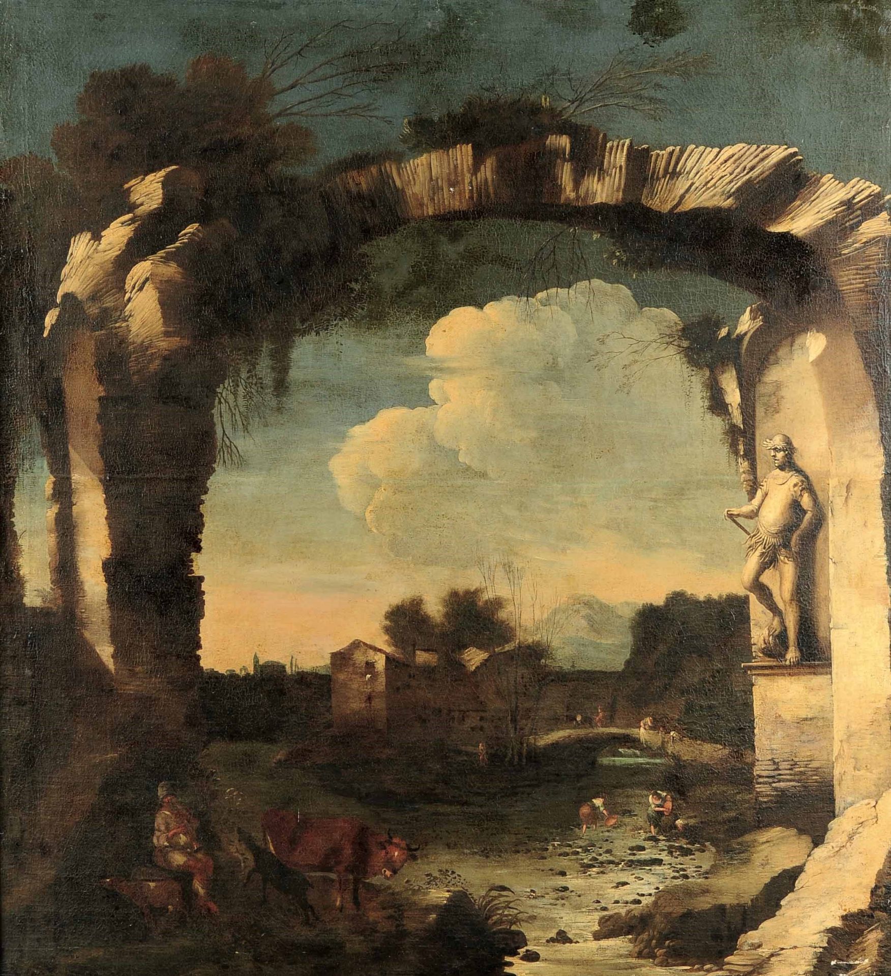 Antonio Travi detto il Sestri (Genova 1608-1665), Paesaggio con rovine e figure - [...]