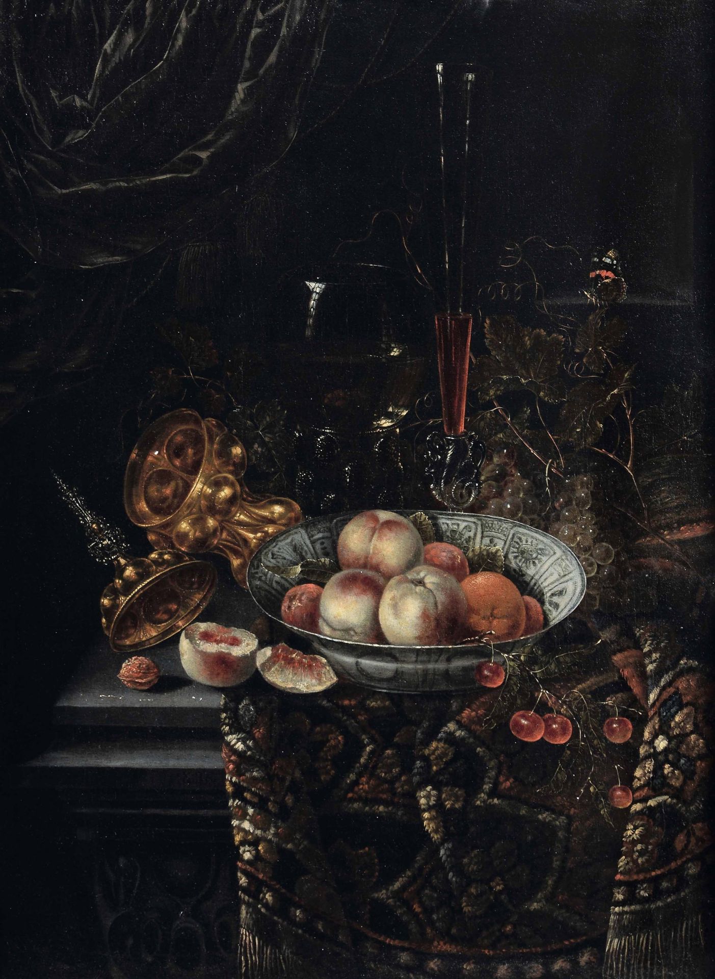 Karel Batist (attivo tra il 1659 e il 1663), Natura morta con frutti e drappi - olio [...]