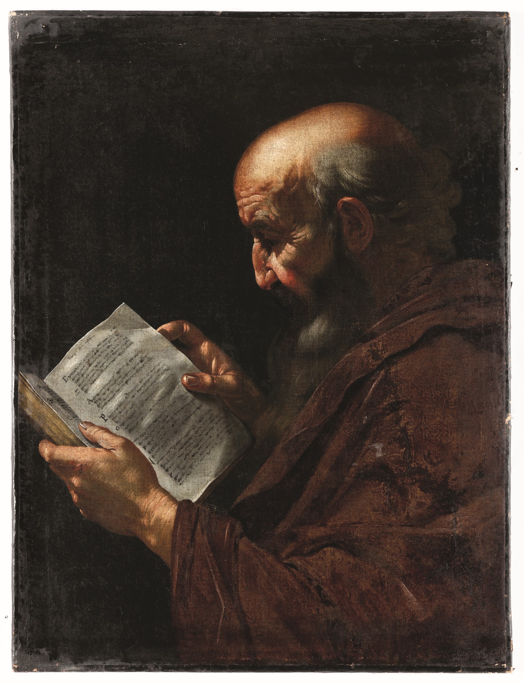 Scuola caravaggesca romana del XVII secolo, Figura di santo con libro - olio su tela, [...]