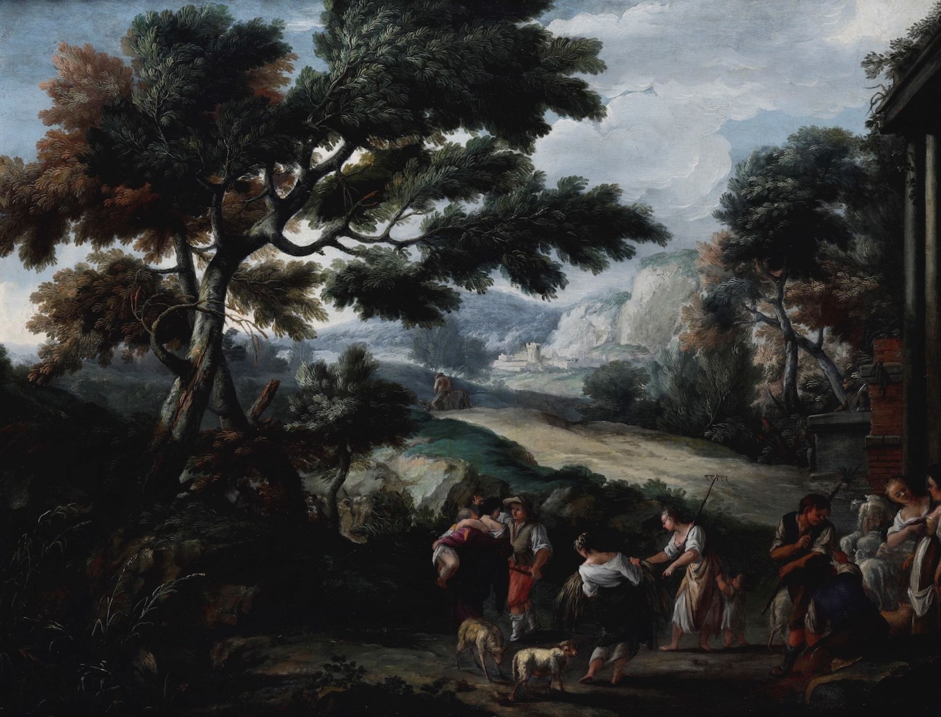 Teodor Helmbreker (Haarlem 1633 - Roma 1696), Paesaggio con contadini - olio su tela, [...]