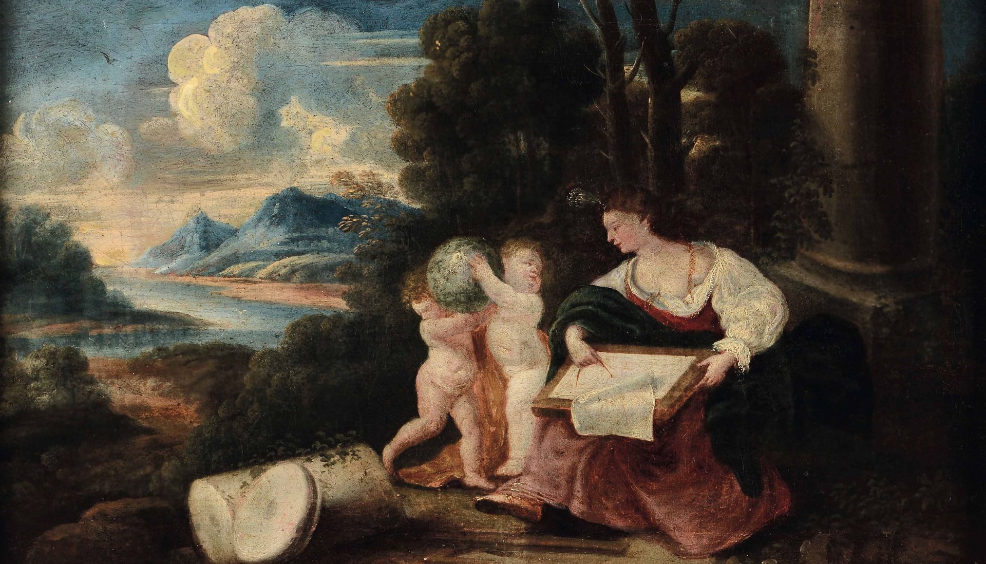 Domenico Piola (Genova 1627-1703), Allegorie della Geometria e della Musica - coppia [...]