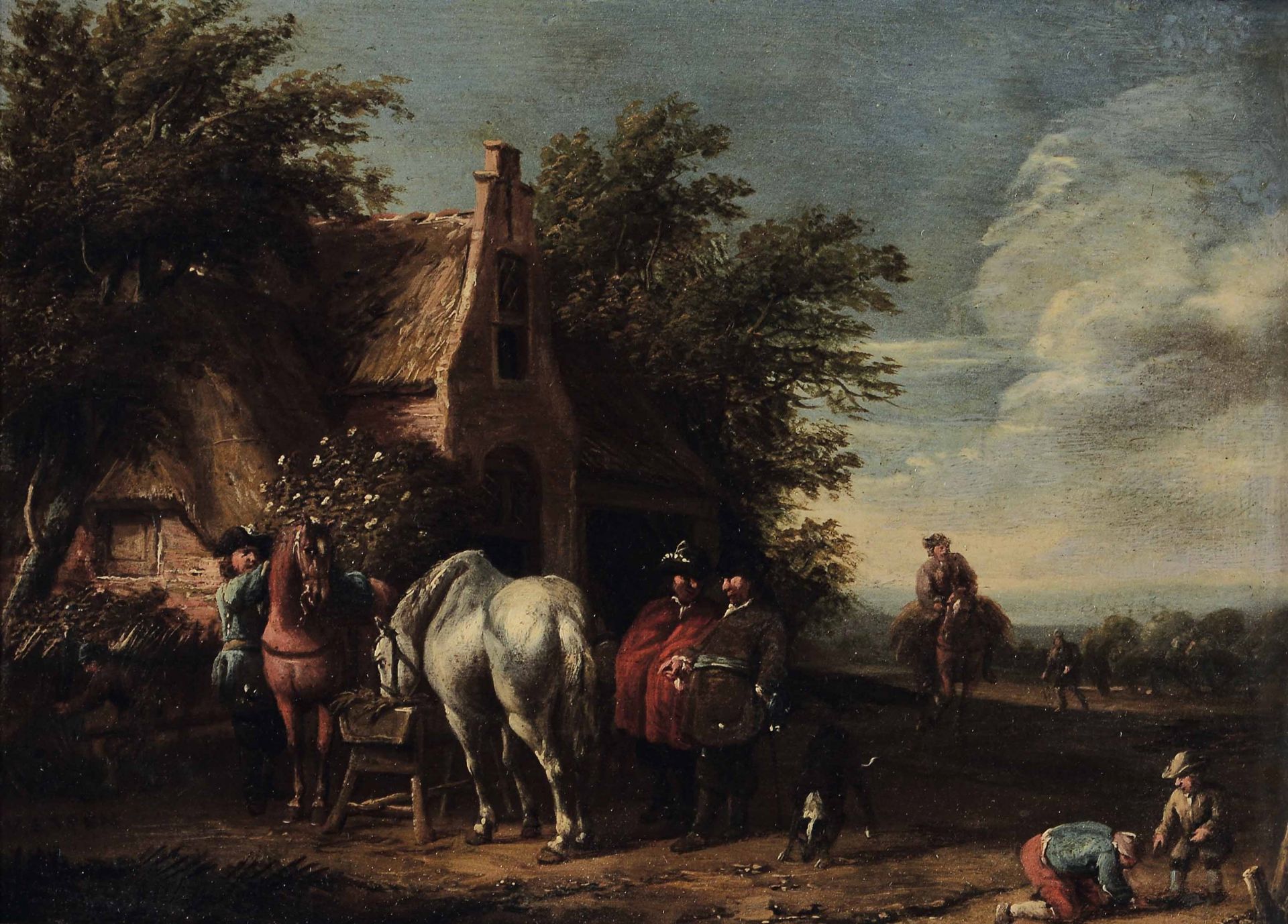 Scuola fiamminga del XVIII secolo, Il riposo dei viandanti - olio su tavoletta, cm [...]