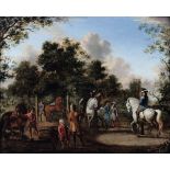 Barend van Kalraet (Haarlem 1619-1668), Uomini a cavallo - olio su tavola, cm 39x48 [...]