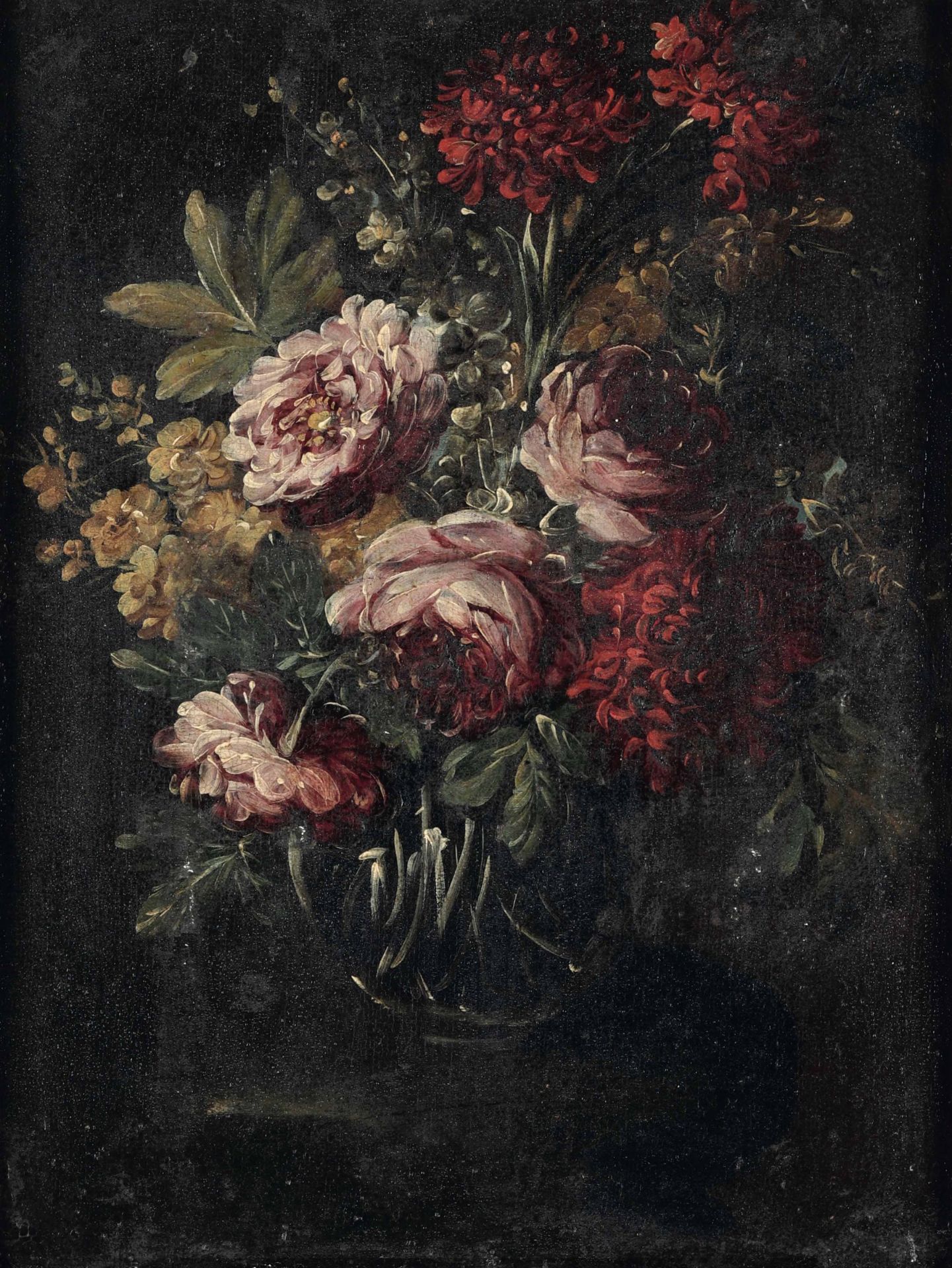 Scuola romana del XVIII secolo, Nature morte con vasi di fiori - coppia di dipinti ad [...]