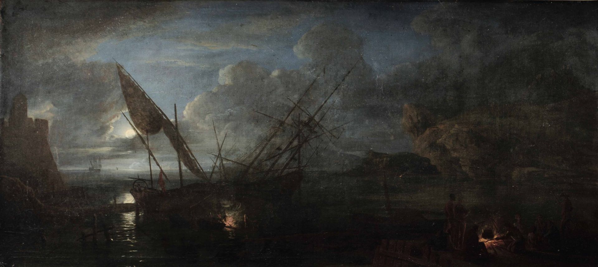 Claude Joseph Vernet (Avignone 1714 - Parigi 1789), seguace di, Veduta notturna con [...]