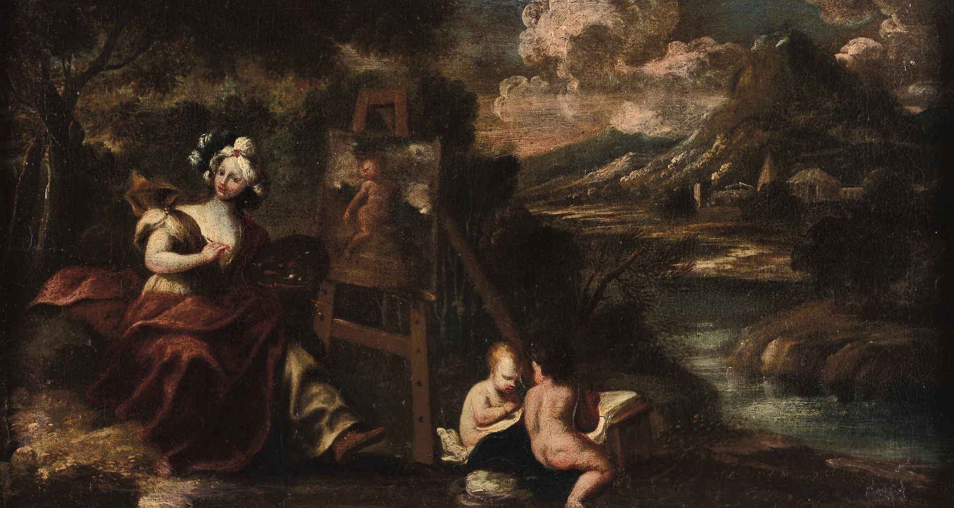 Domenico Piola (Genova 1627-1703), Allegorie della Pittura e della Scultura - coppia [...]