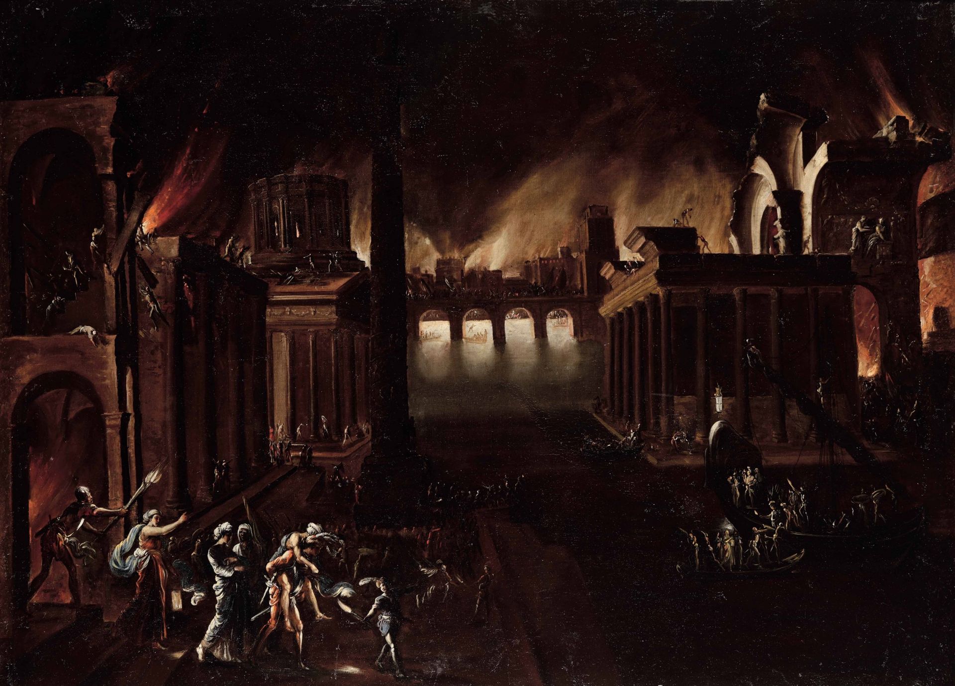 Agostino Tassi (Ponzano Romano 1580 c.a - Roma 1644), attribuito a, Incendio di Troia [...]