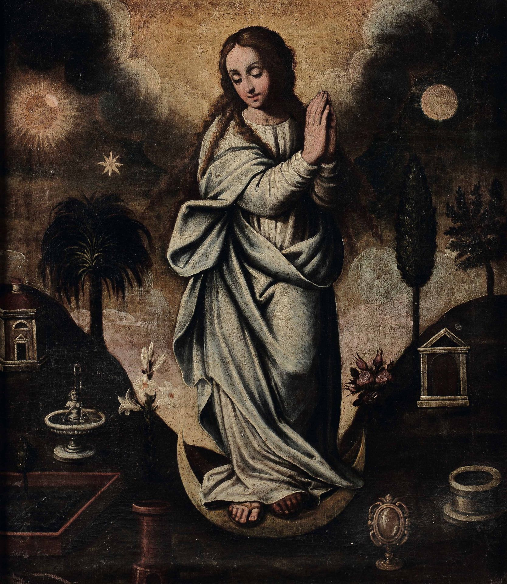 Scuola spagnola del XVII secolo, Immacolata Concezione - olio su tela, cm 67x58 -