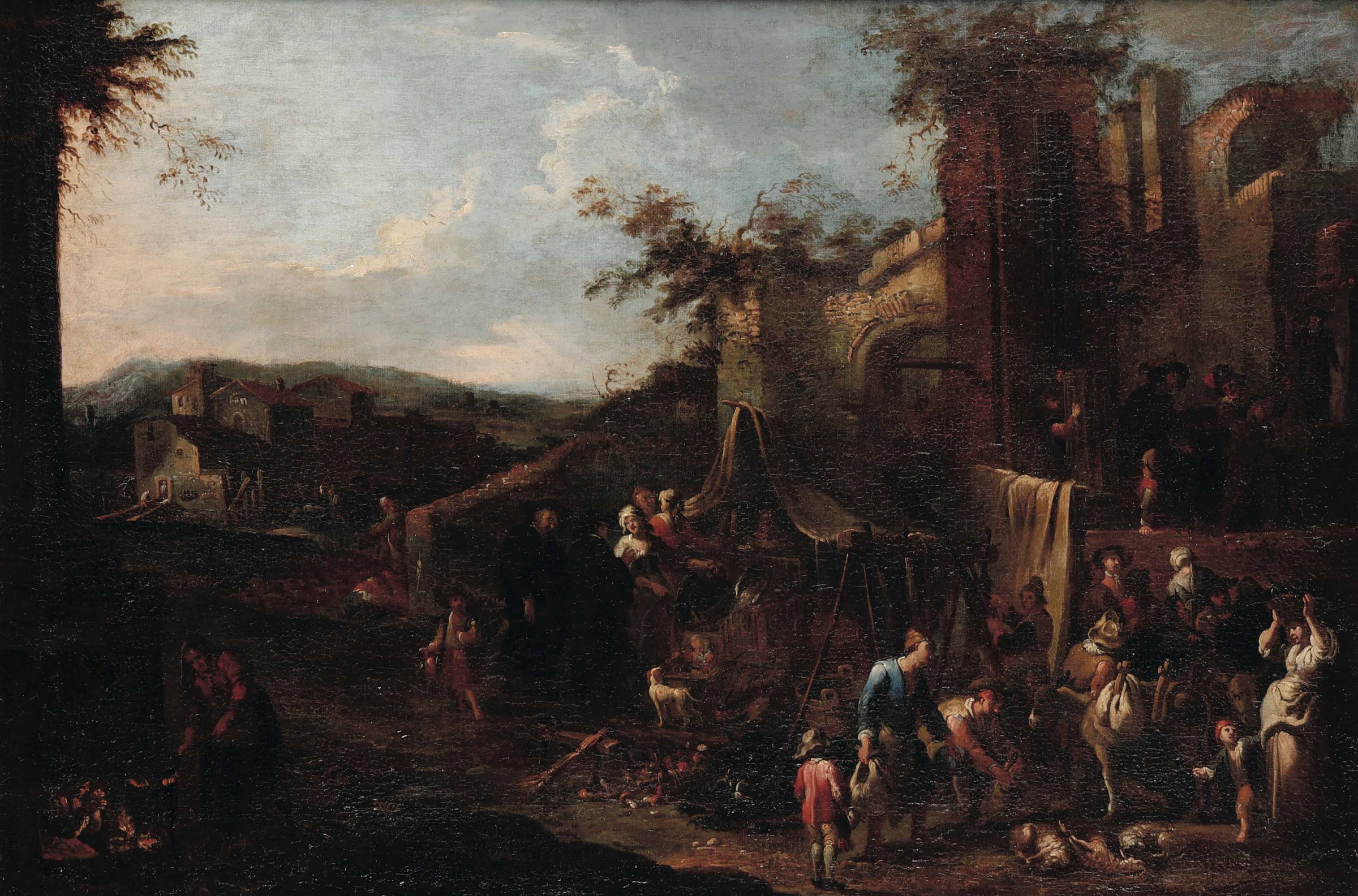 Pietro Domenico Olivero (Torino 1672-1754/55), Scena con popolani e rovine sullo [...]