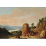 Joos de Momper (1564-1635), Paesaggio con viandanti - olio su tavola, cm 54x78 -