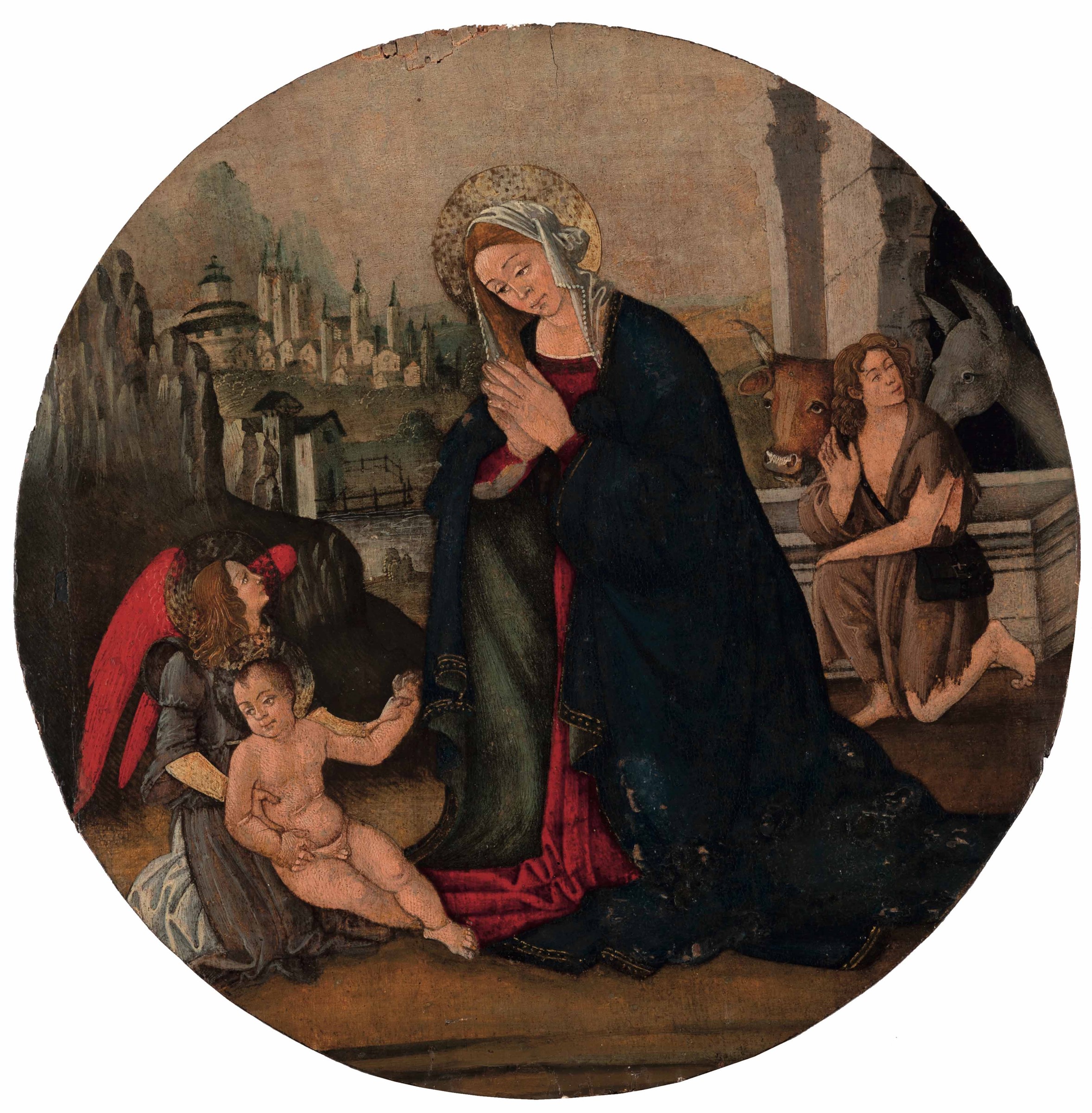 Scuola fiorentina del XVI secolo, Adorazione del bambino - tempera su tavola, diam cm [...]
