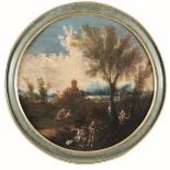 Anton Francesco Peruzzini (Ancona 1643 - Milano 1724), Paesaggio con contadini - [...]