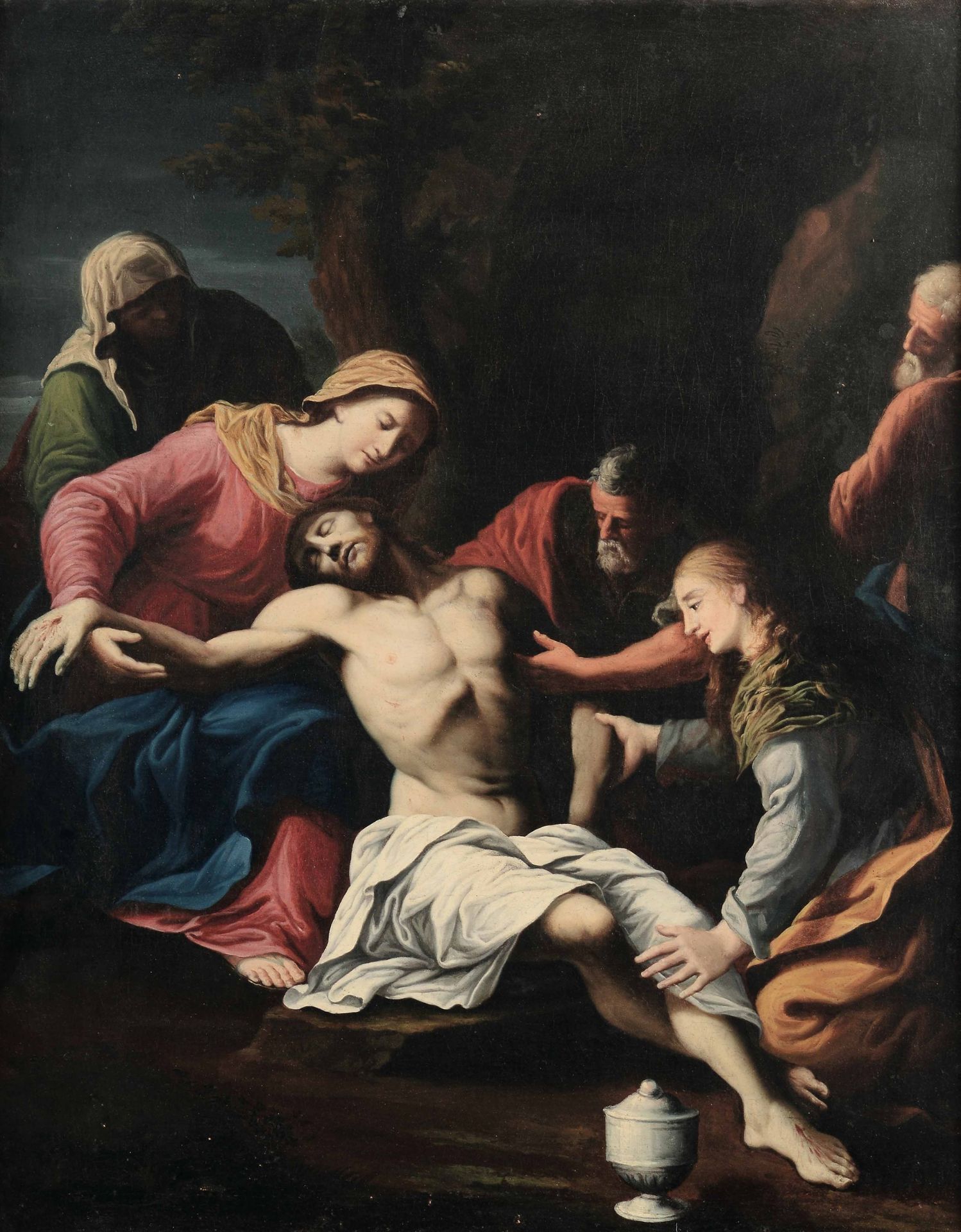 Scuola del XVII secolo, Deposizione di Cristo - olio su tela, cm 97x76 entro cornice [...]