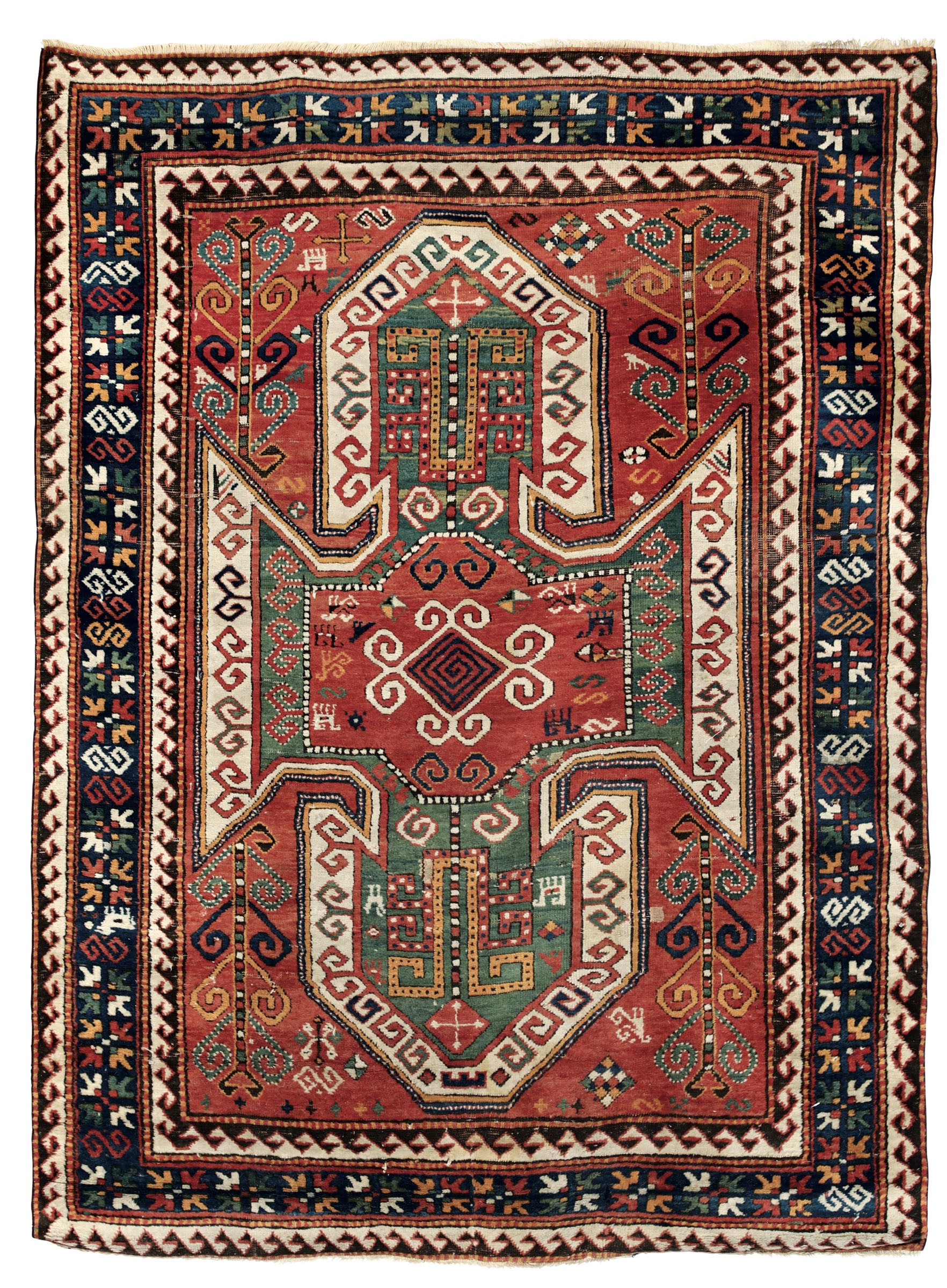Tappeto caucasico Kazak Sevan fine XIX secolo, - campo mattone con raro medaglione [...]